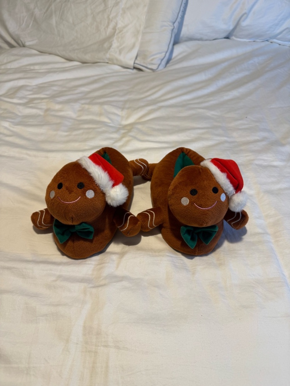 Kids Gingerbread Plush Slippers with Festive Red Santa Hat